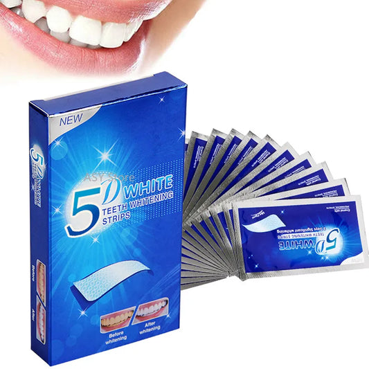 Professional 5D Gel Teeth Whitening Strips - Dental Whitening Kit for Teeth with Veneers - Effective Oral Hygiene Care Strips for False Teeth - Dentist Recommended Whitening Gel
