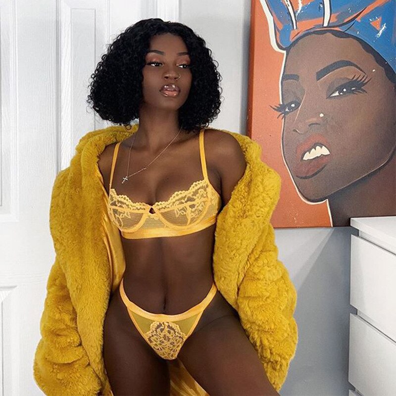 2-Piece Lace Bra Set Women Yellow Transparent Brief Sets Seamless Underwear Panties And Lingerie Set Fashion Sexy Soutien Gorge - GOLDEN TOUCH APPARELS WOMEN