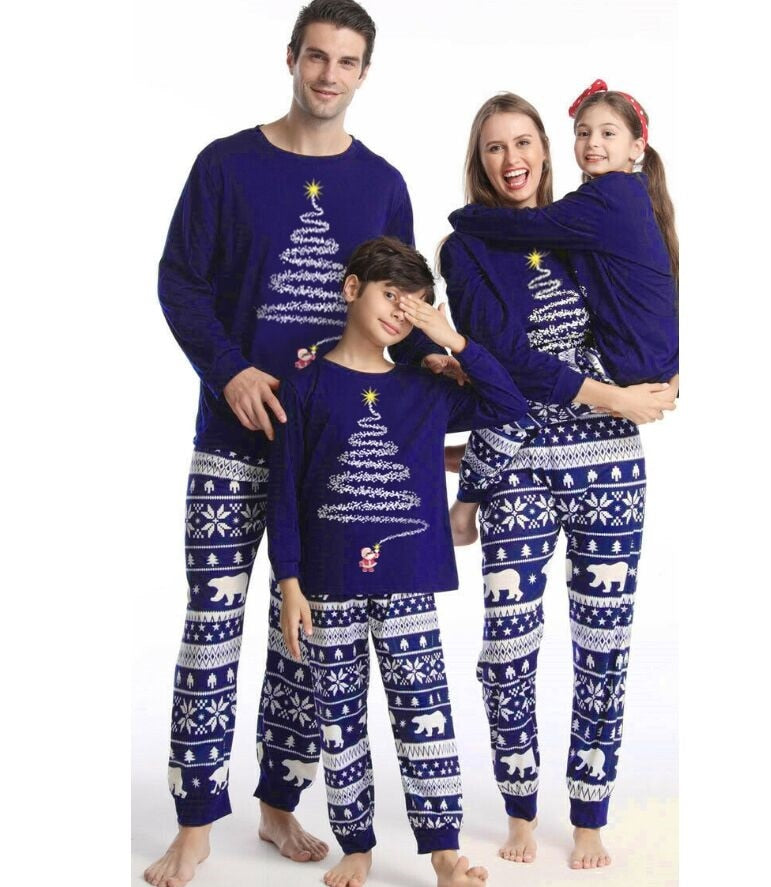2022 Christmas Family Matching Outfits Polar Bear Father Mother & Kids Pajamas Sets Mommy and Me Xmas Pj's Clothes Tops+Pants.
