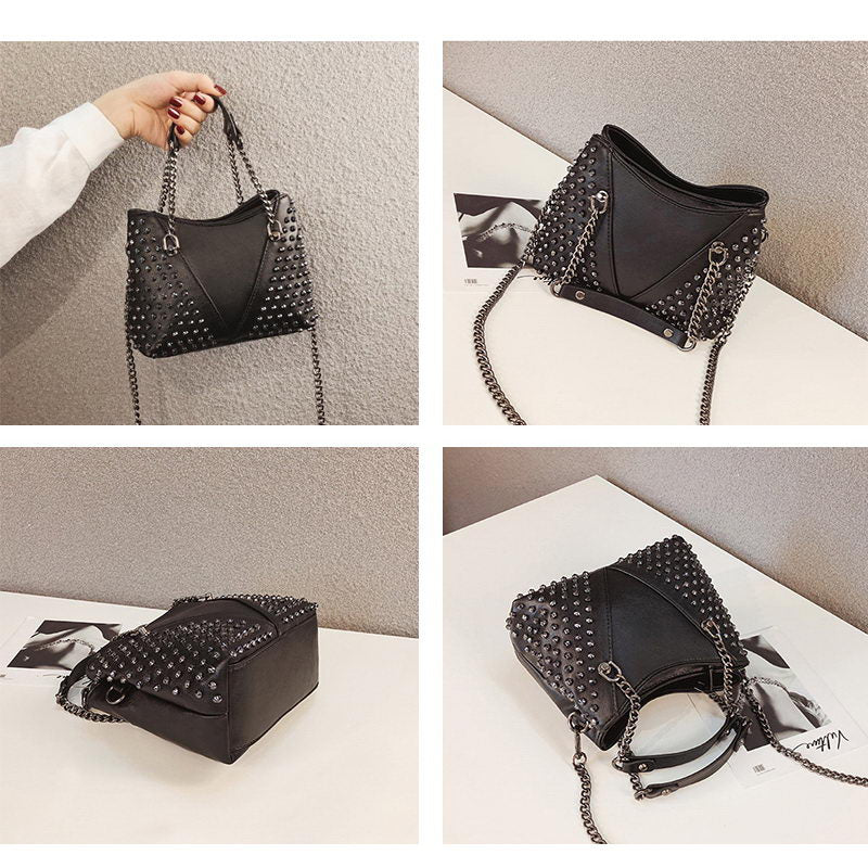 ANNRMYRS Rock Rivet Shoulder Bag Female Small Bags For Women Handbags Punk Handbag Leather Women Messenger Bags Purses - GOLDEN TOUCH APPARELS WOMEN