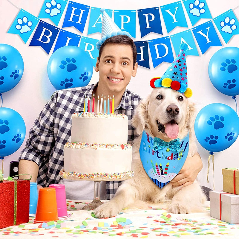 Pet supplies Happy Birthday Dog Bandana Party Cake Decoration Happy Birthday Banner And  Hat Bowtie or Pets Dogs Accessories - GOLDEN TOUCH APPARELS WOMEN