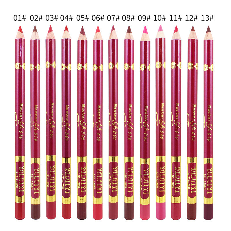 Alkyi cloth embroidered lip line pen 13 color matte waterproof non-jet velvet red pen makeup manufacturers wholesale.