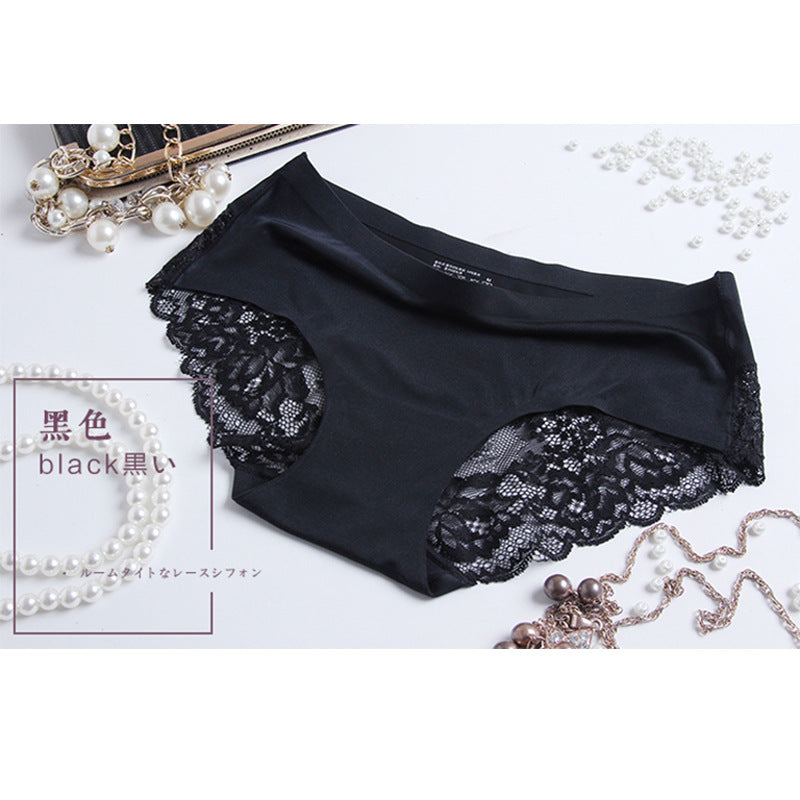 Ice silk pants female low waist without trace lace cotton crotch antibacterial large size sexy gas ultra-thin young lady trip.