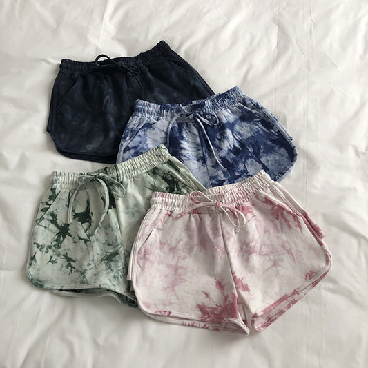 Thailand tie-dye sports pants women's loose wide-leg casual high waist Hyun Ya wind shorts running hot pants beach pants.