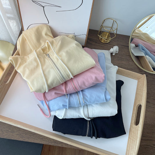 Women's Autumn Hooded Zipper Sweater - Lightweight and Loose-Fitting Cardigan Jacket