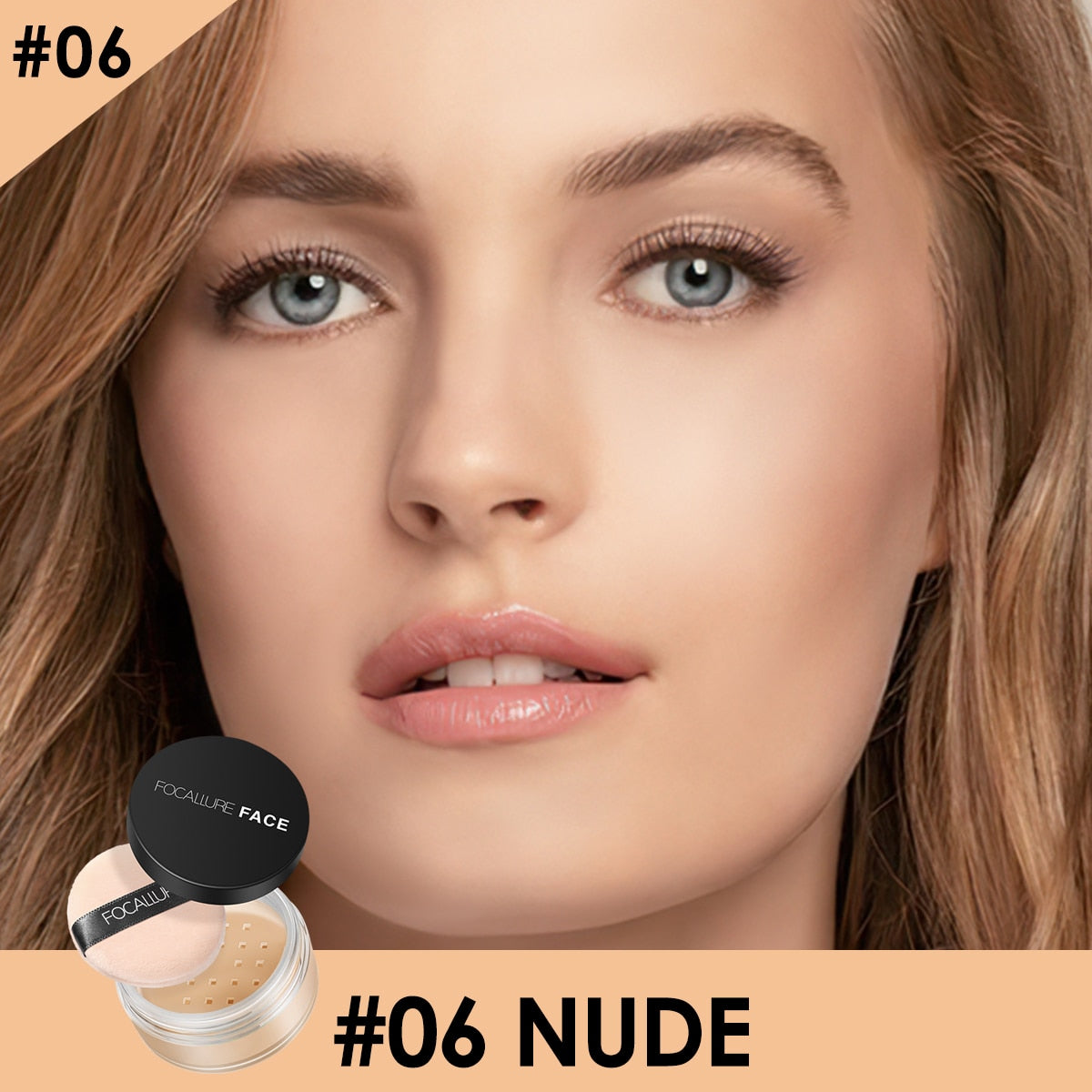 FOCALLURE 9 Colors Loose Powder Makeup Transparent Finishing Powder Waterproof Cosmetic For Face Finish Setting With Puff.