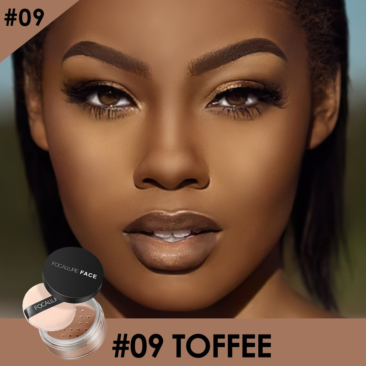 FOCALLURE 9 Colors Loose Powder Makeup Transparent Finishing Powder Waterproof Cosmetic For Face Finish Setting With Puff.