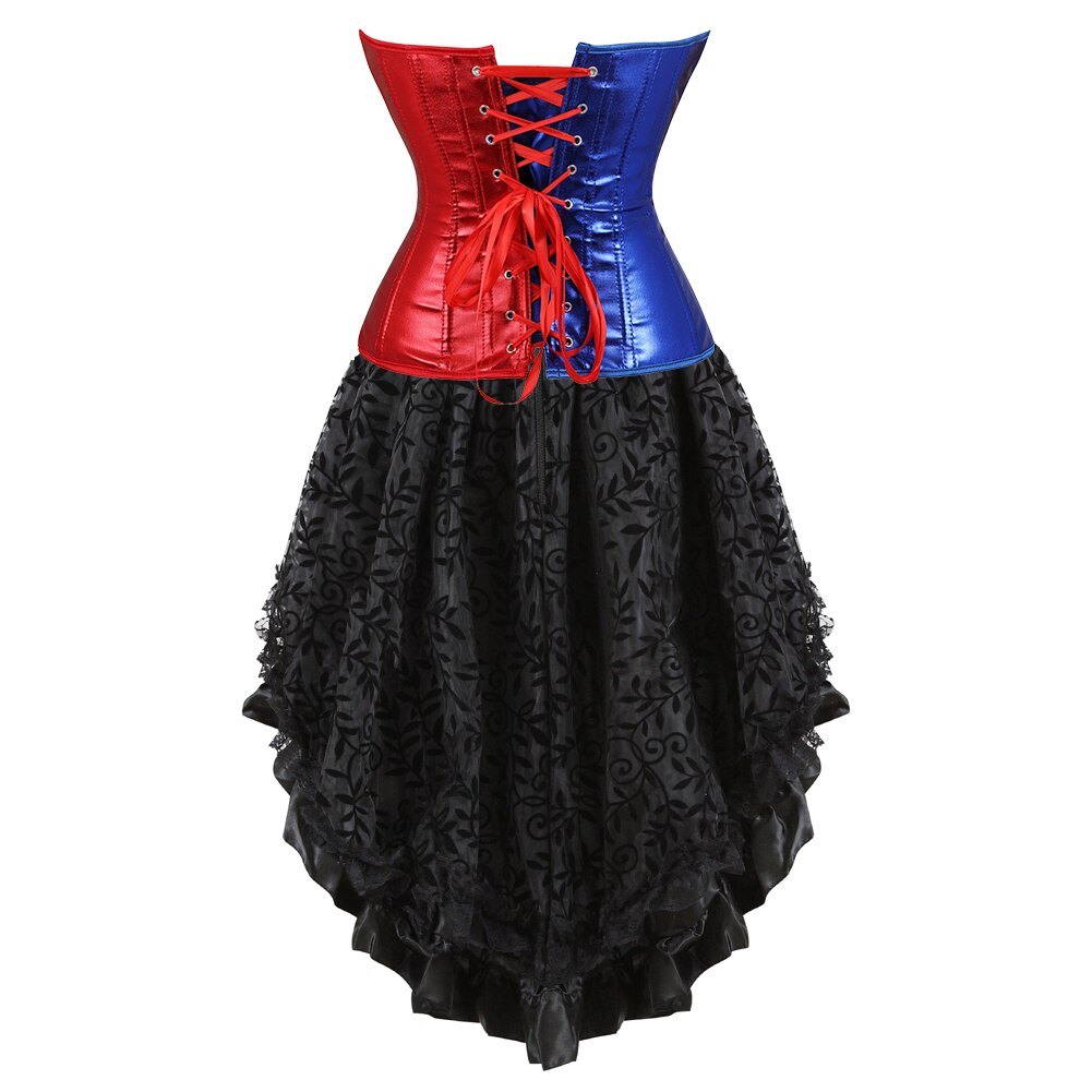 Bustier Dress for Women Red Blue Gothic Corsets Skirt Set Burlesque Halloween Partynight Costumes Rave Corsage Outfits Plus Size - GOLDEN TOUCH APPARELS WOMEN