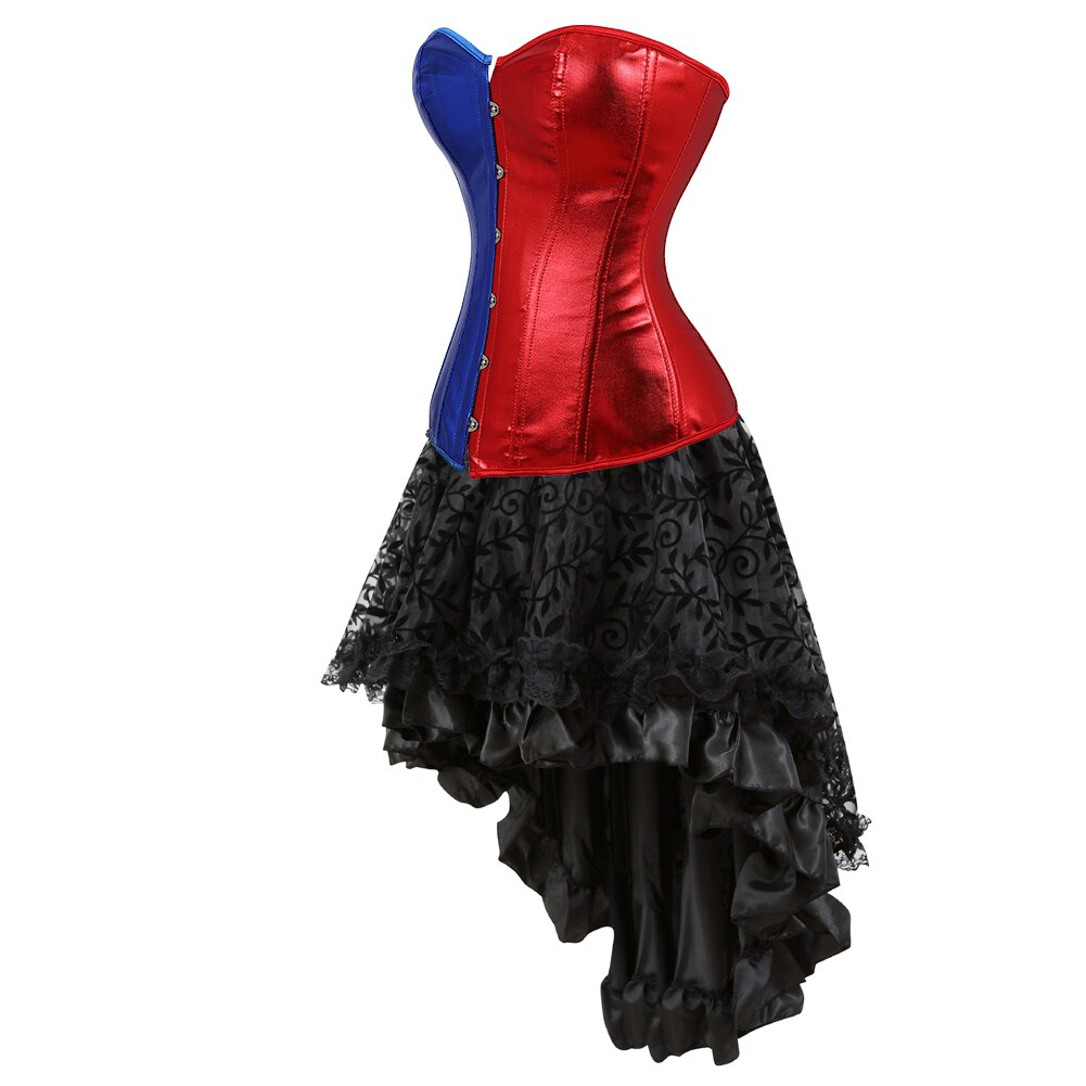 Bustier Dress for Women Red Blue Gothic Corsets Skirt Set Burlesque Halloween Partynight Costumes Rave Corsage Outfits Plus Size - GOLDEN TOUCH APPARELS WOMEN