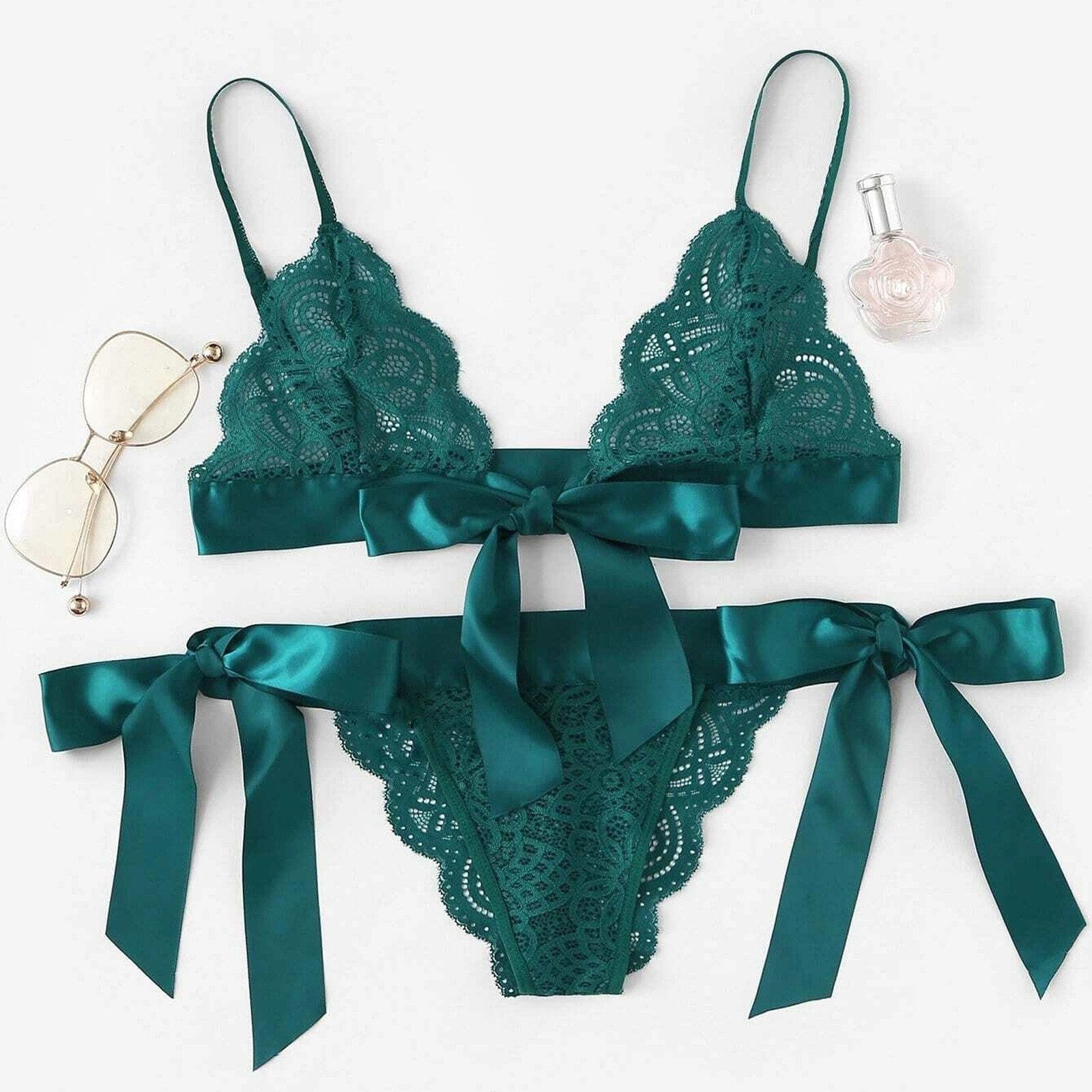Full Lace Lingerie Set Sexy Tie Side Women's Underwear Transparent Short Skin Care Kits Push Up Bra Brief Sets Erotic Intimate - GOLDEN TOUCH APPARELS WOMEN