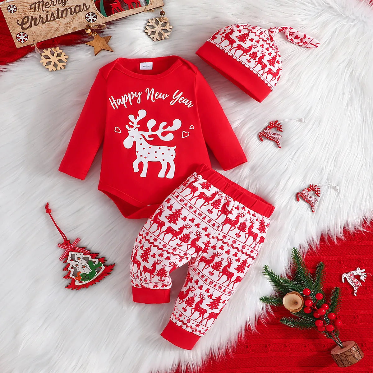3pcs Christmas Baby Kid sets Elk Cosplay Hat+Romper+Pant Performance Stage Dance Wear Costume Set Clothes
