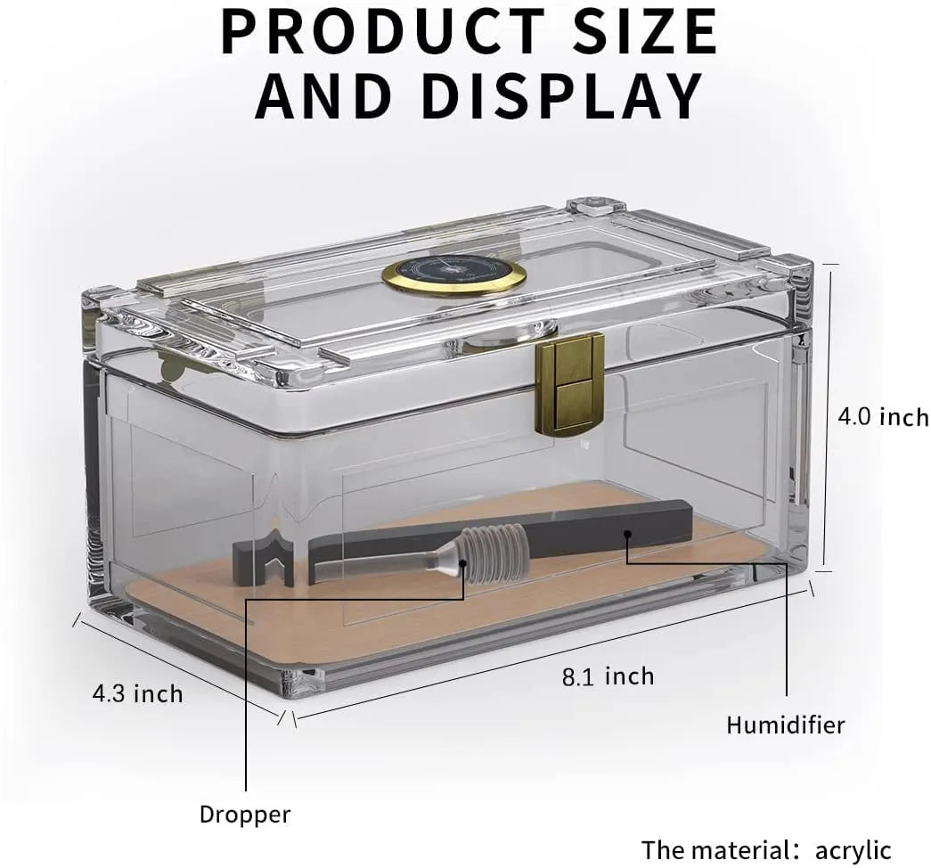 Acrylic Hygrometer Humidifier Cigar Case Fit 15-20 Smoking Accessories
