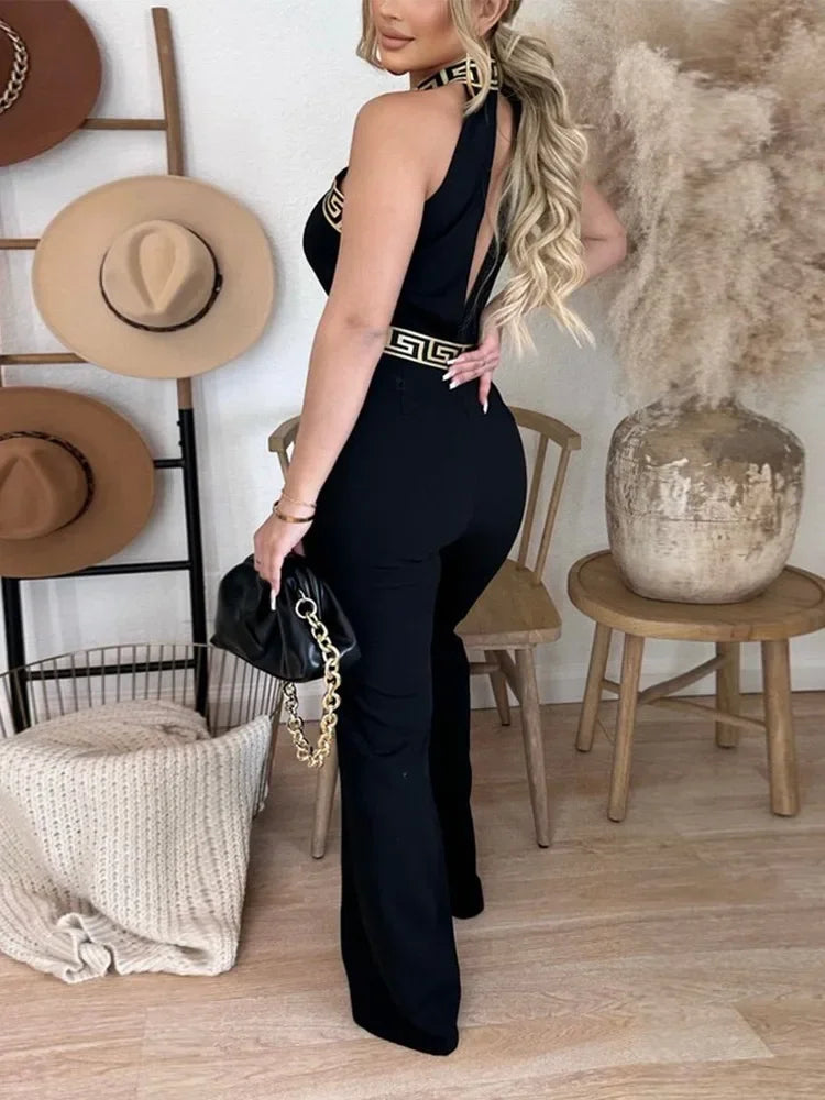 Geo Tape Patch Sheer Mesh Jumpsuit - 2023 New Fashion One-Piece Casual Sets for Women Tracksuits