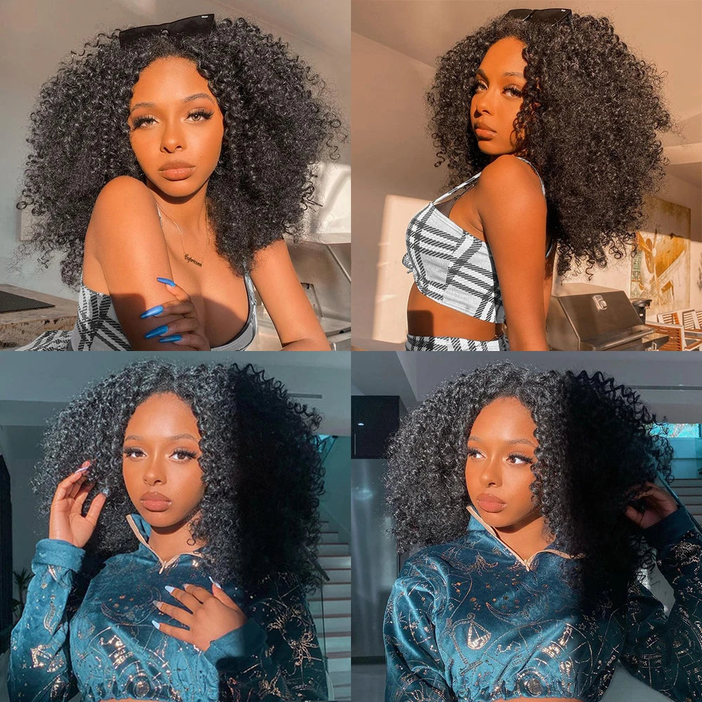 Afro Kinky Curly Short Bob Lace Front Wig - Ombre Brown Synthetic Hair for Women with Middle Part and Clip