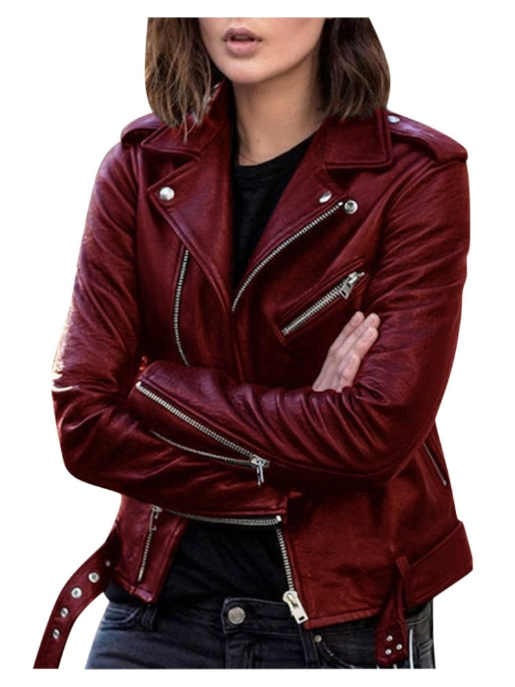 Leather jacket, women's jacket, autumn short spring, Korean version of PU motorcycle suit, slim and slim winter jacket - GOLDEN TOUCH APPARELS WOMEN