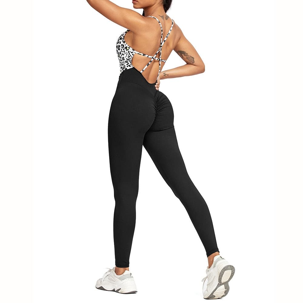 WomenYoga Patchwork Leopard Jumpsuit Newest Catsuit Bodysuit Sleeveless Gym Bodycon Romper Sportswear Fitness Workout Yoga Suit.