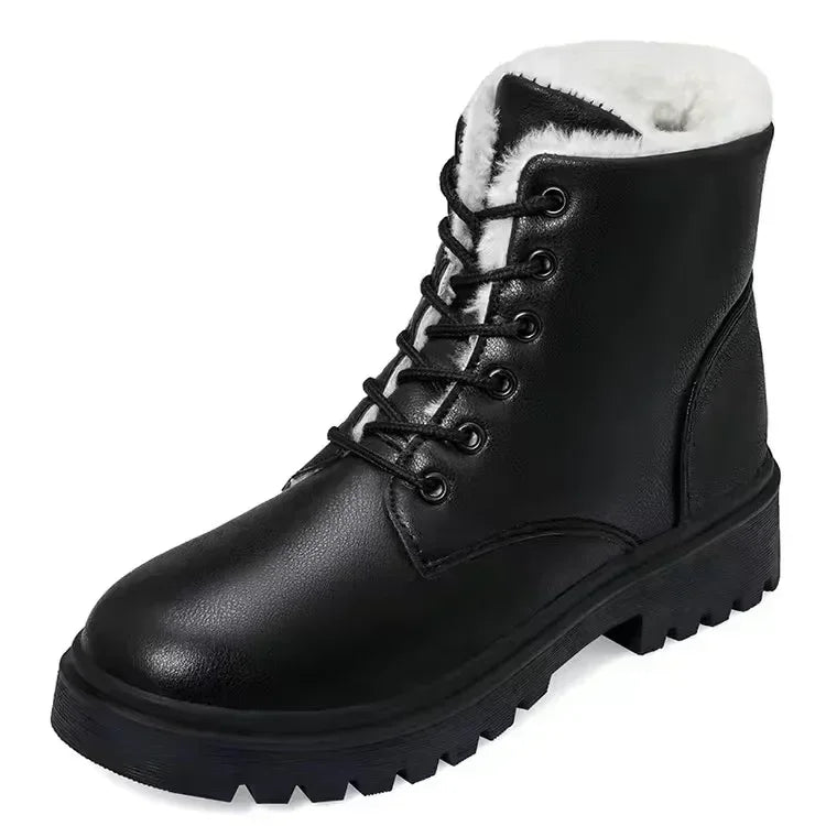 "2023 Winter Women's High-Heeled Genuine Leather Snow Boots - Thick Wool Lining, Warm and Stylish Winter Footwear for Women"