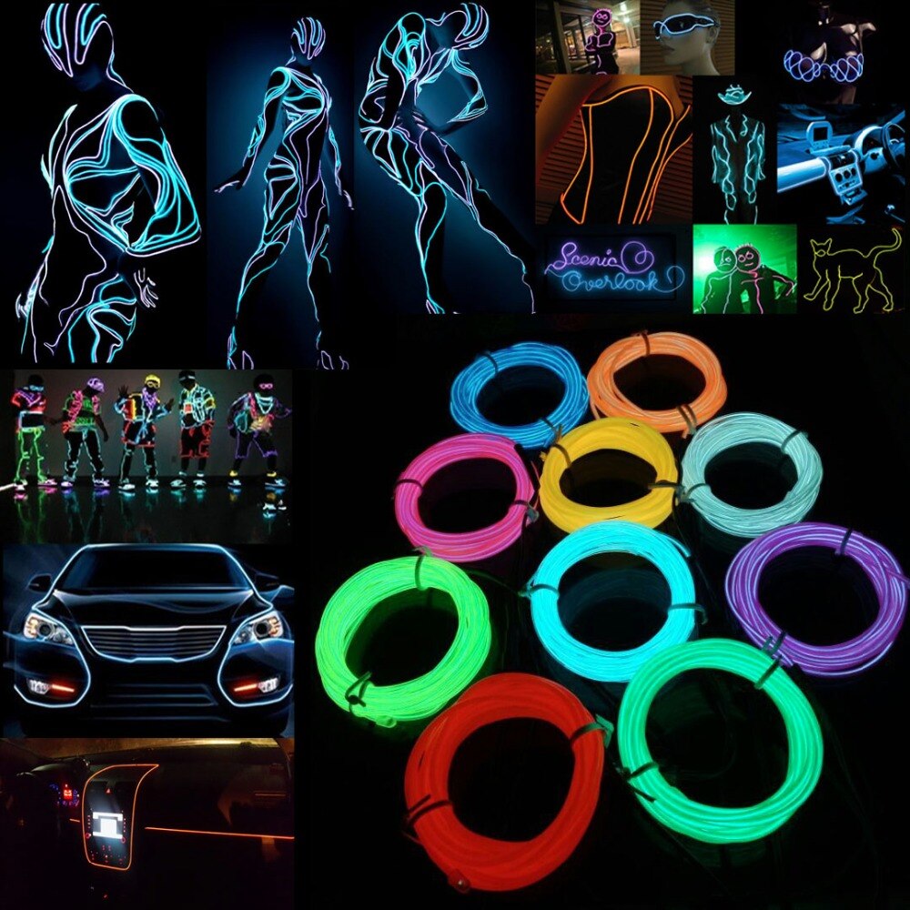 Glow EL Wire Cable LED Neon Christmas Dance Party DIY Costumes Clothing Luminous Car Light Decoration Clothes Ball Rave 4m/2m/5m - GOLDEN TOUCH APPARELS WOMEN