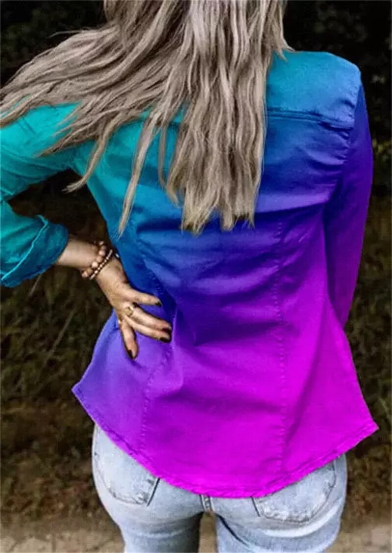 2023 Women Gradient Snap Button Pocket Ruffled Long Sleeve Jacket Bomber Baseball Jacket Pilot Coat Stage Show Dance Outwear - GOLDEN TOUCH APPARELS WOMEN