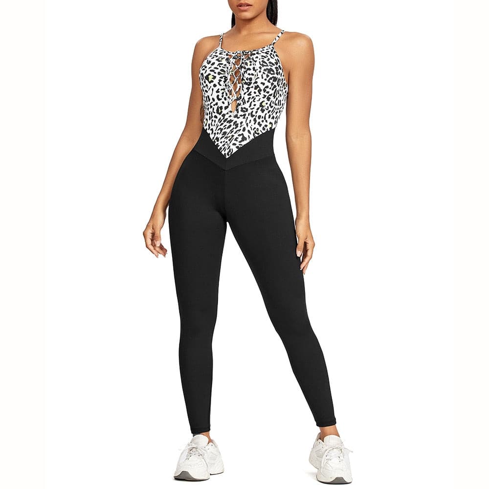 WomenYoga Patchwork Leopard Jumpsuit Newest Catsuit Bodysuit Sleeveless Gym Bodycon Romper Sportswear Fitness Workout Yoga Suit.