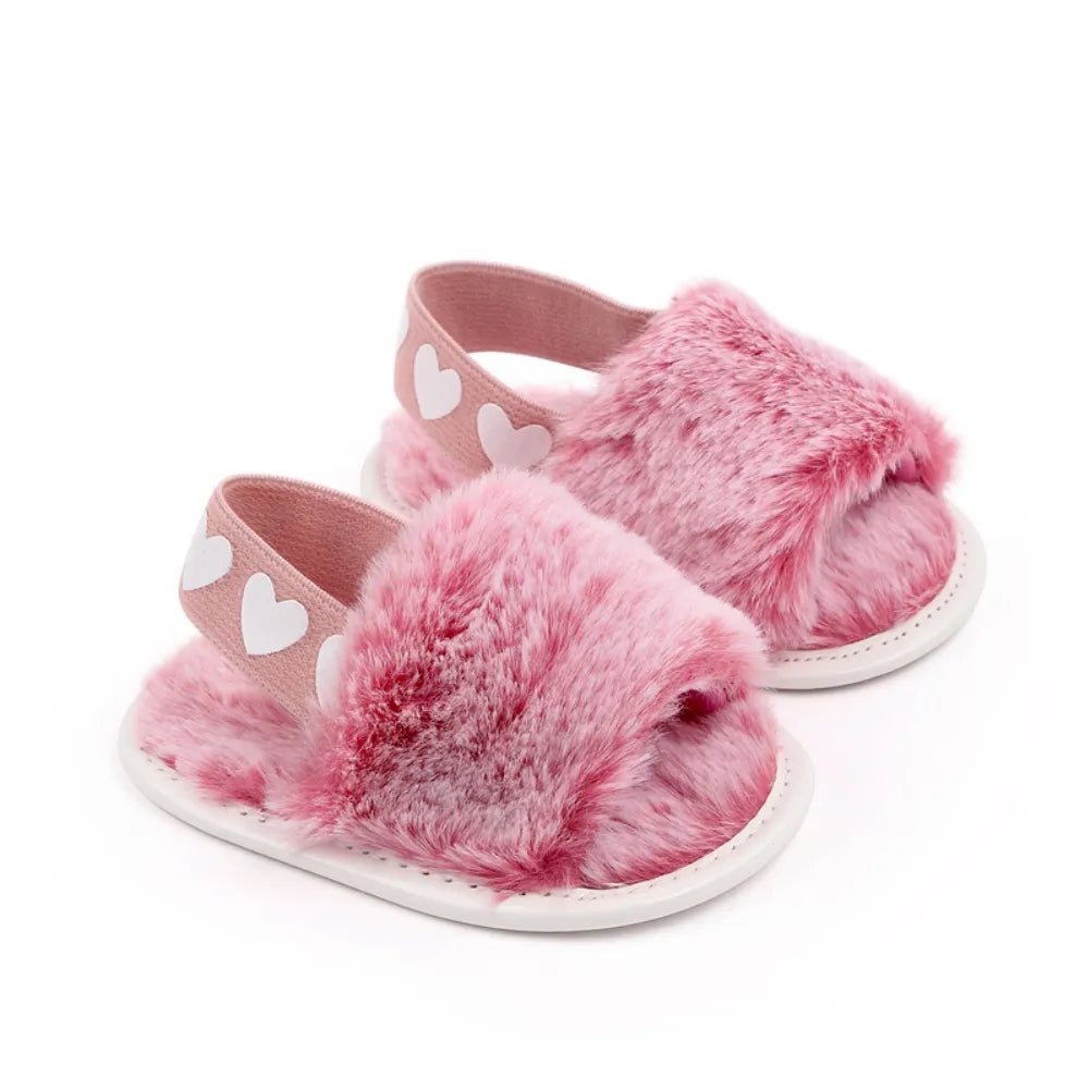 Fashion Faux Fur Baby Shoes Soft Sole Flat Princess Dress Walking Shoes Infant Non-Slip First Walkers Newborn Girl Cute Sandals