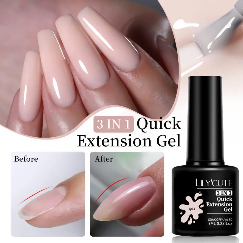 7ML Quick Extension Nail Gel Vernis Semi Permanent Acrylic Crystal White Clear Nude Gel Nail Polish UV Construction Gel