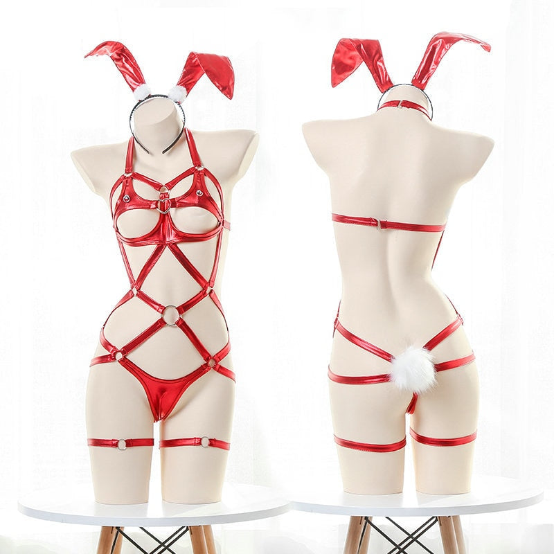 AniLV 2022 New Anime Girl Leather Strap Unifrom Women Bunny Pajamas Temperament Lingerie Outfits Costumes Cosplay.