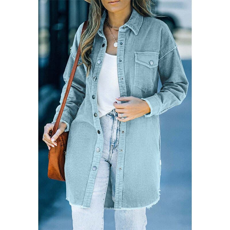 2023 European and American foreign trade new shirt corduroy lapel button loose casual jacket - GOLDEN TOUCH APPARELS WOMEN