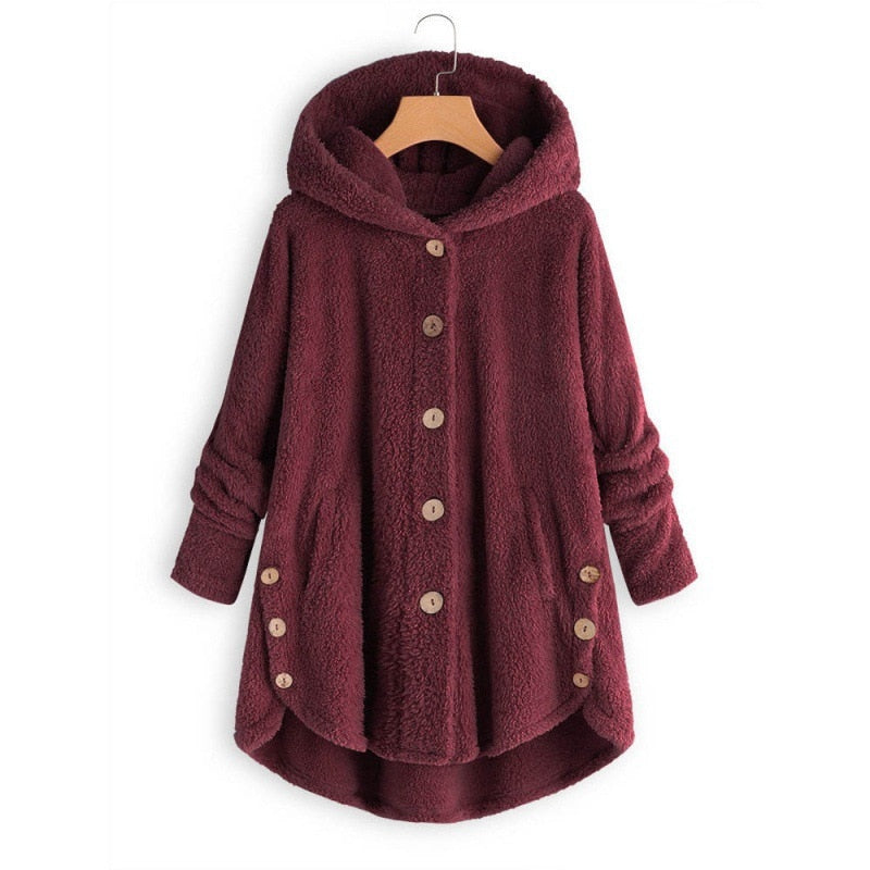 Autumn Winter Coat Women Warm Teddy Bear Coat Wool Jacket Female Plush Coat Hooded Jacket New Women's Coats Solid Color Jacket - GOLDEN TOUCH APPARELS WOMEN