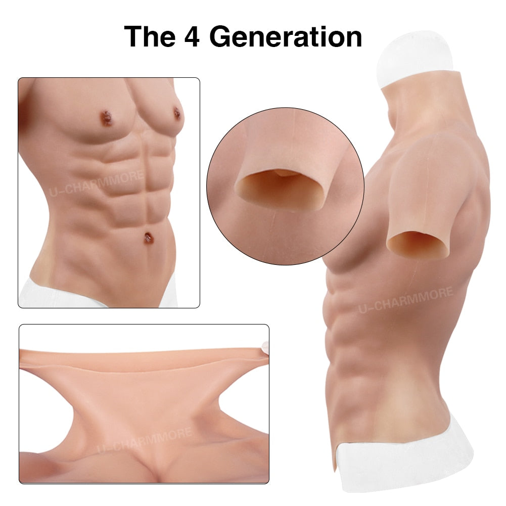 U-Charmmore Oil-Free Silicone Muscle Suit Fake Belly Body For Cosplayers Bodybuilding Chest Man Crossdresser Cosplay.