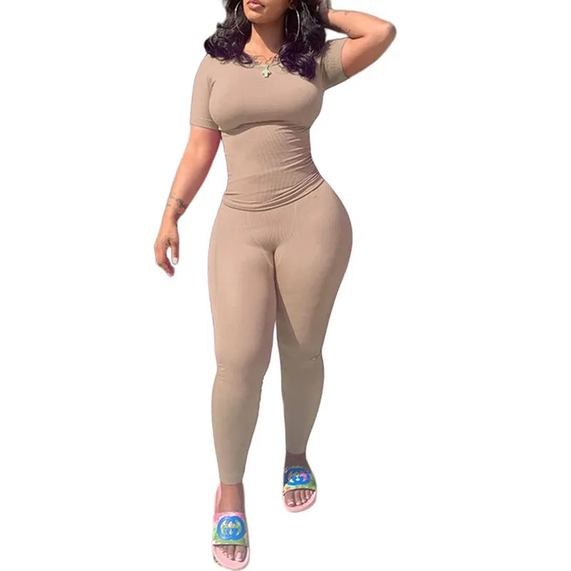 Lounge Wear Ribbed Casual 2 Piece Summer Shorts Set - Women's Sleeveless Top and Elastic Leggings Outfit
