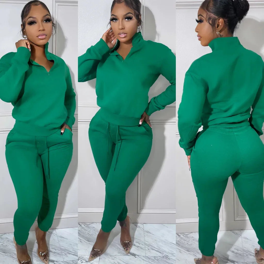 Tracksuit Women Set Two Piece Outfits Fleece Zipper Long Sleeve Pullover Top Jogger Pants Casual Sport Suit Running Matching Set