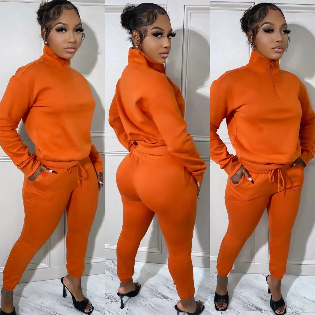 Tracksuit Women Set Two Piece Outfits Fleece Zipper Long Sleeve Pullover Top Jogger Pants Casual Sport Suit Running Matching Set