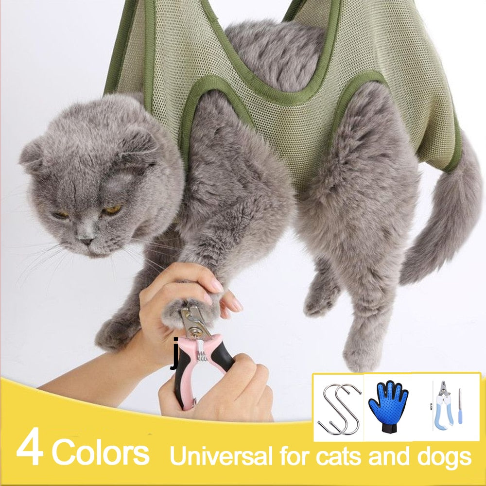 Cat Grooming nail cutting anti scratch bite fixed bag bath Trimming Restraint Bag Pet Beauty hammock hanging Pet Supplies Set.