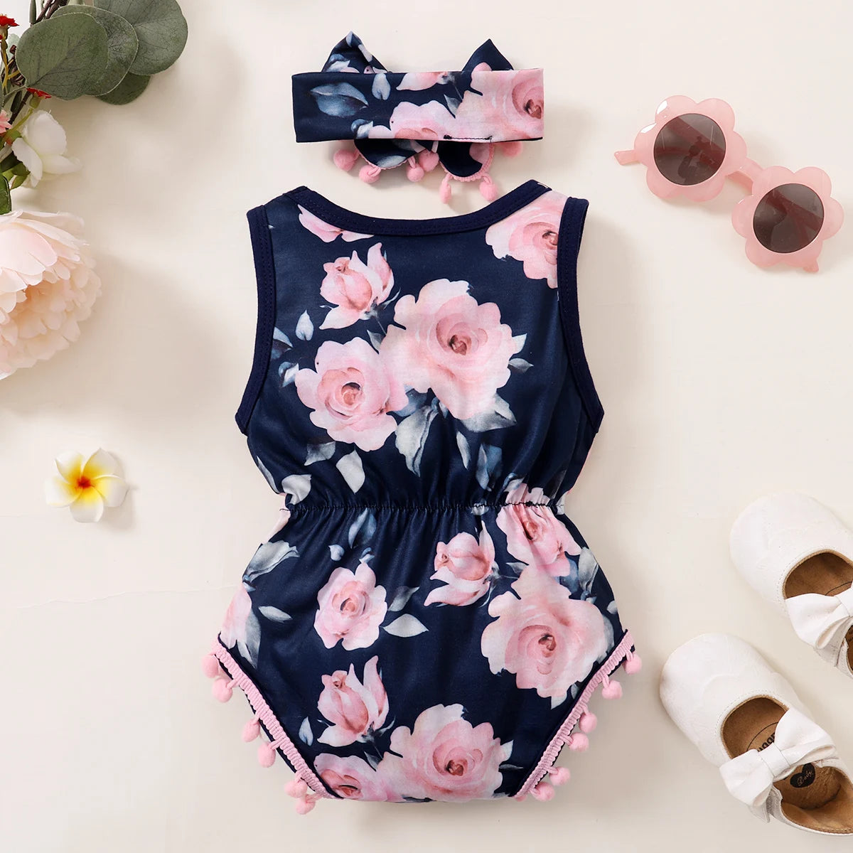 Summer Newborn Infant 0-18M Baby Boy Romper with Headband - Sleeveless Soft Fashionable Kids Onepiece