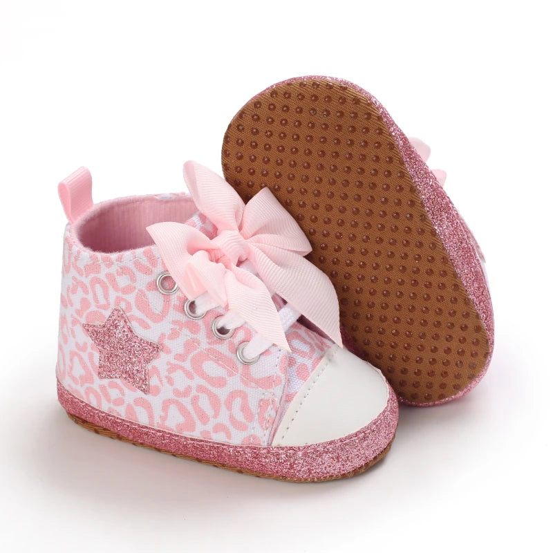 Pink Princess Fashion Sneakers - Soft Sole Anti-Slip Baby Shoes for Infants and Toddlers (0-1 Year)
