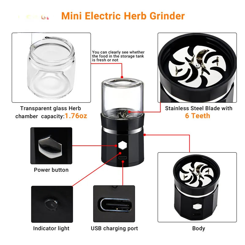 Mini Tobacco Smoke Herb Grinder Portable Stainless Steel Electric Smoking Accessories
