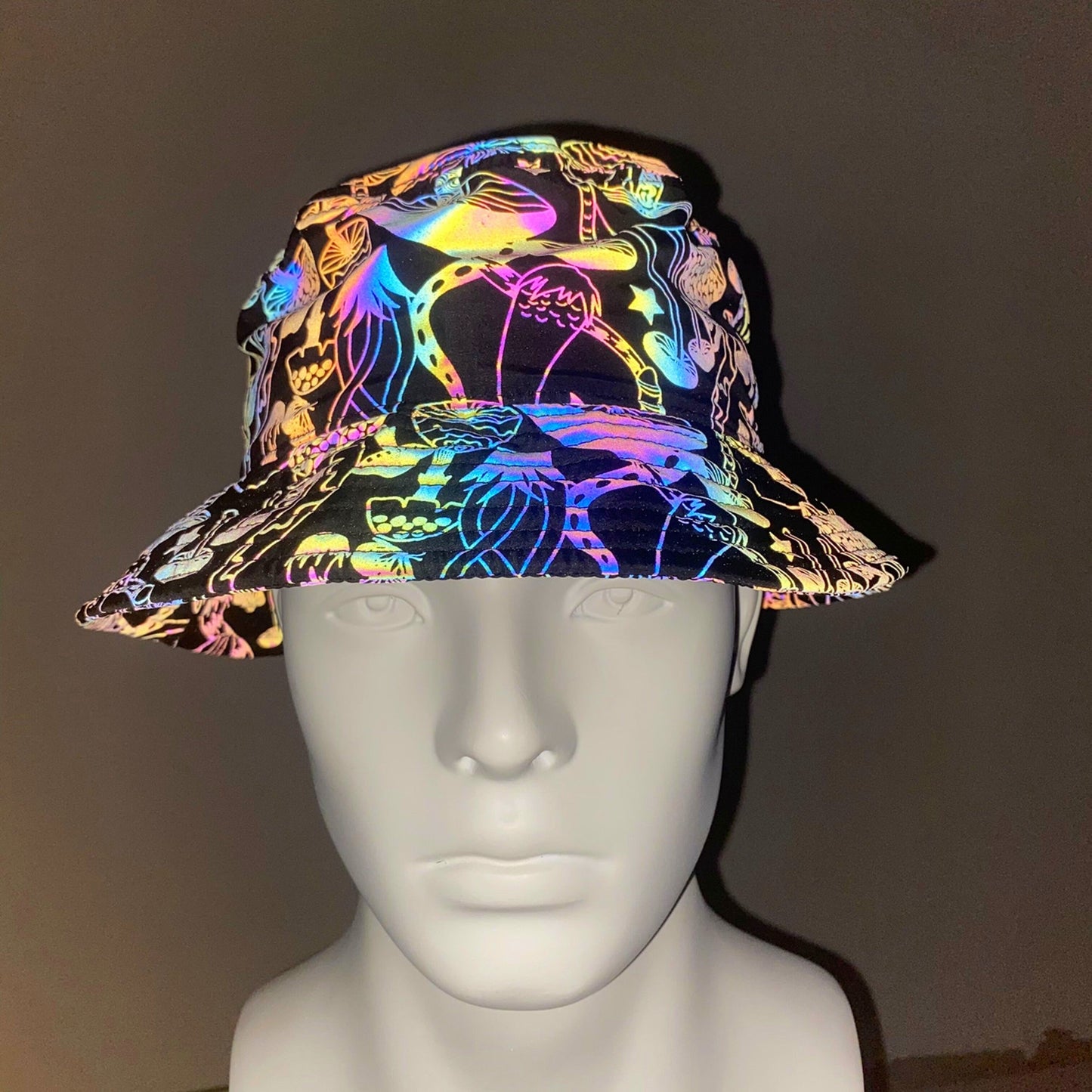 Holographic Reflective Unisex Bucket Hat Outdoor Summer Reflecting Cap Head Cover - Rave, Festival, Party, Concert - GOLDEN TOUCH APPARELS WOMEN