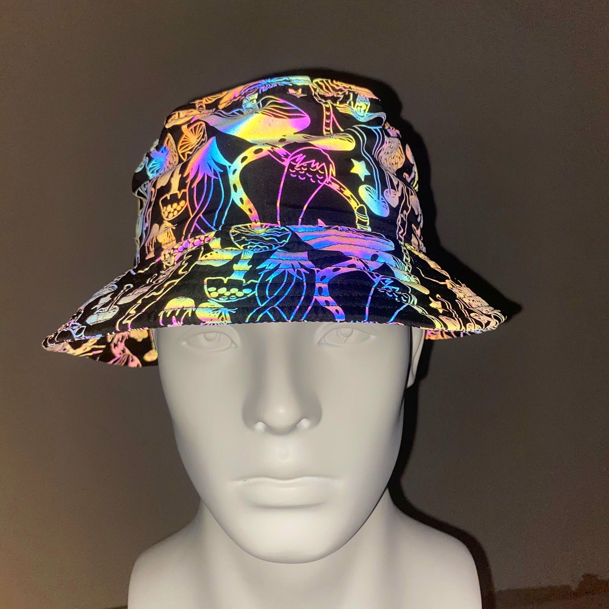 Holographic Reflective Unisex Bucket Hat Outdoor Summer Reflecting Cap Head Cover - Rave, Festival, Party, Concert - GOLDEN TOUCH APPARELS WOMEN