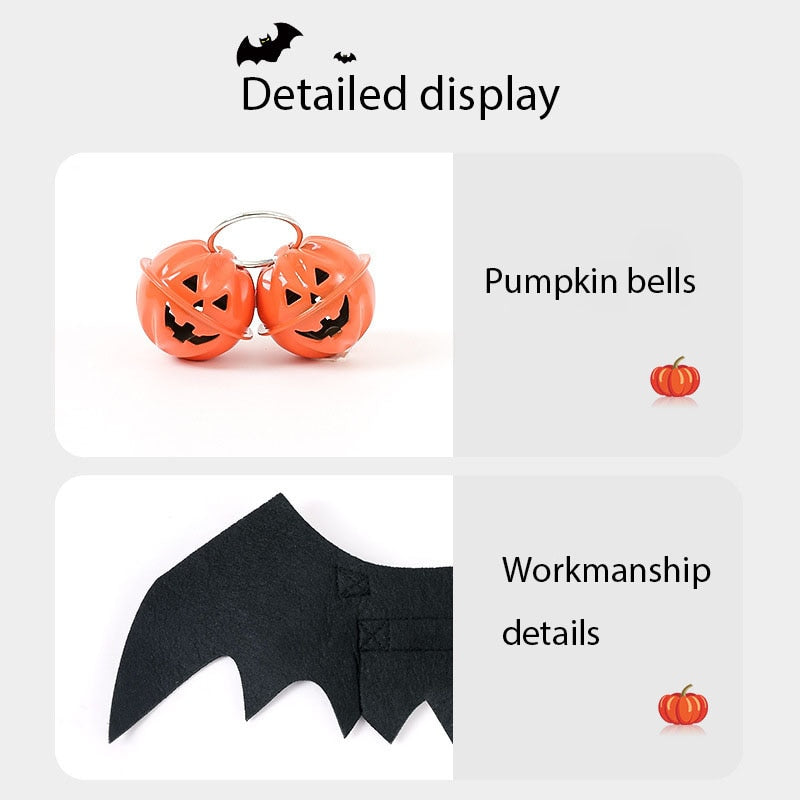 Fashion High Quality Cat Collar Halloween Decorate Dog Accessories Pet Collar Bat Wing Bell Model Transformation Collar for Pet.