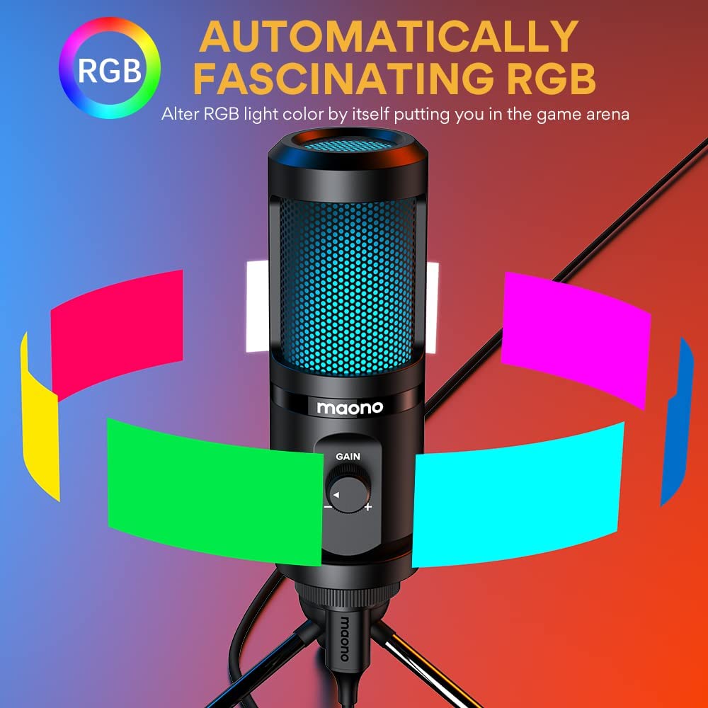 MAONO Gaming USB Microphone Desktop Condenser Podcast Microfono Recording Streaming Microphones With Breathing Light PM461TR RGB.