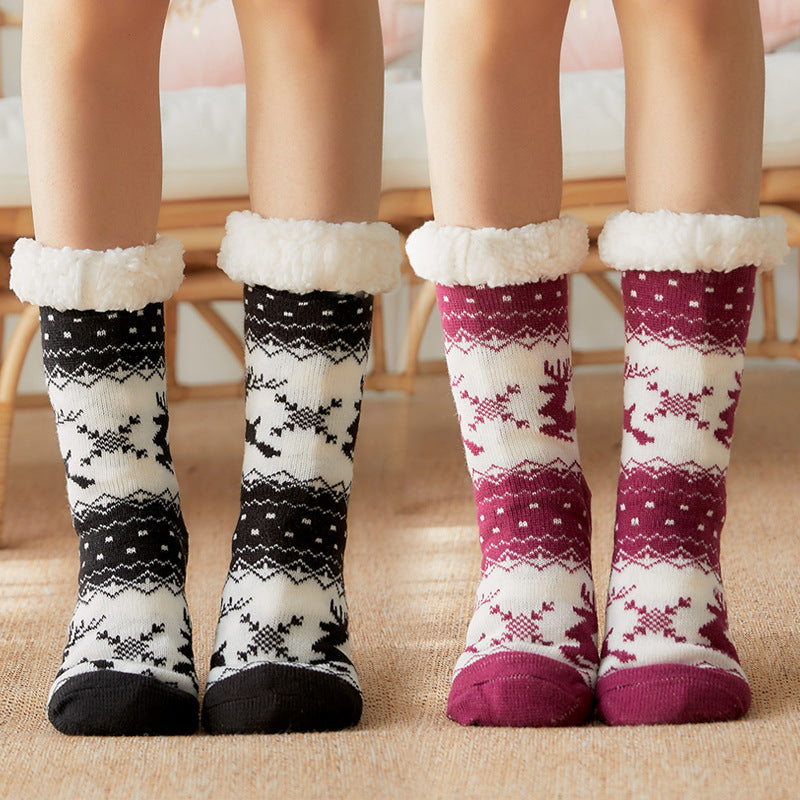 Autumn and winter Christmas stockings children middle tube floor socks adult plus velvet sleep socks carpet stockings Slippers Socks spot