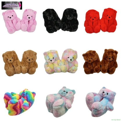 Cozy Faux Fur BEAR Slippers - Women's Winter Warm Indoor Shoes