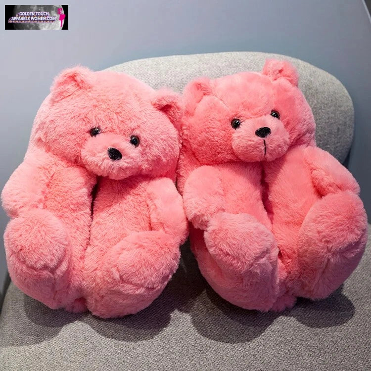 Cozy Faux Fur BEAR Slippers - Women's Winter Warm Indoor Shoes