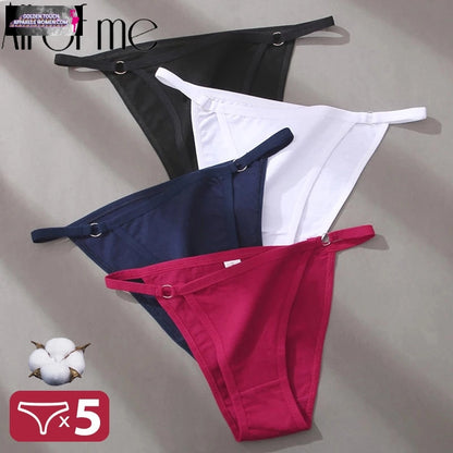 Sexy Cotton Panties Set for Women - 4/5PCS Intimate Lingerie with Hoop Design & Waistband Brief