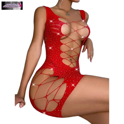 Rhinestone Cross Lingerie Dress - Sexy, Slim, and Short Nightwear for Women