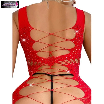 Rhinestone Cross Lingerie Dress - Sexy, Slim, and Short Nightwear for Women