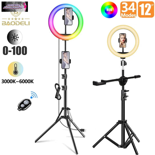 RGB Selfie Ring Light with Tripod Stand and 30cm LED Fill Light - Perfect for Makeup, Photography, and Video Live