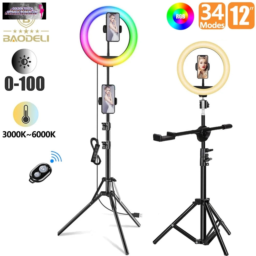 RGB Selfie Ring Light with Tripod Stand and 30cm LED Fill Light - Perfect for Makeup, Photography, and Video Live