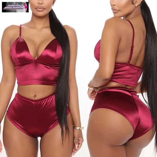 Satin Lingerie Set - Sexy Bra & Briefs with Seamless Panty and Push Up Bralette